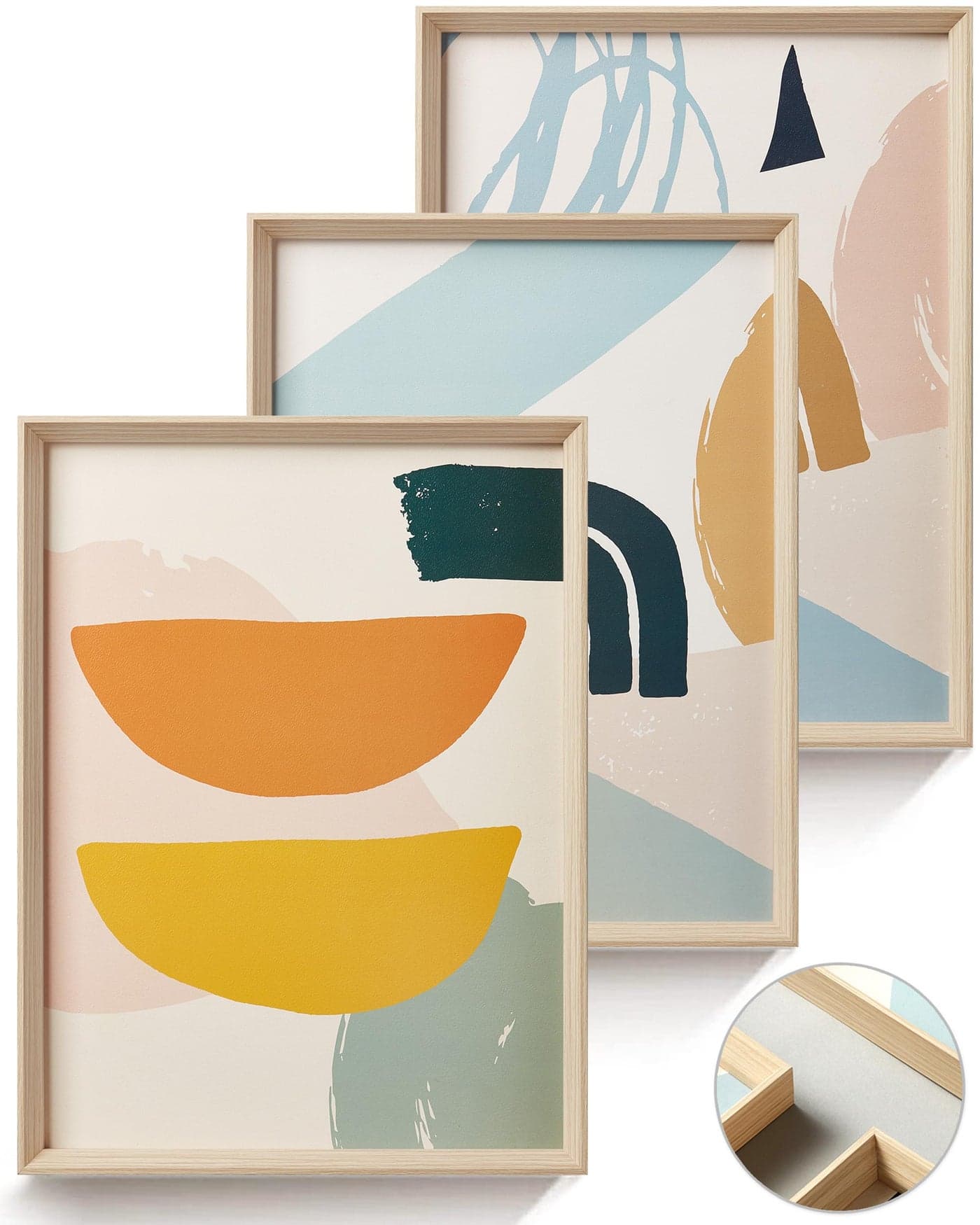 Framed Boho Wall Art for Bedroom,Abstract Canvas Wall Decor,12x16IN Minimalist High Framed Wood Design Prints for Living Room,Bathroom Set of 3