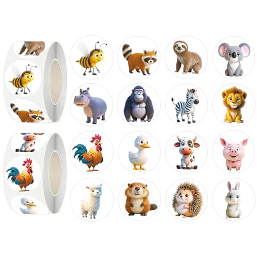 UVUXO 600 Pcs Animals Stickers for Kids 15 Inch Round Sticker Roll 16 Tyles Animals Collection Kindergarten Teacher Stickers for Kids Birthday Party School Reward Giveaways