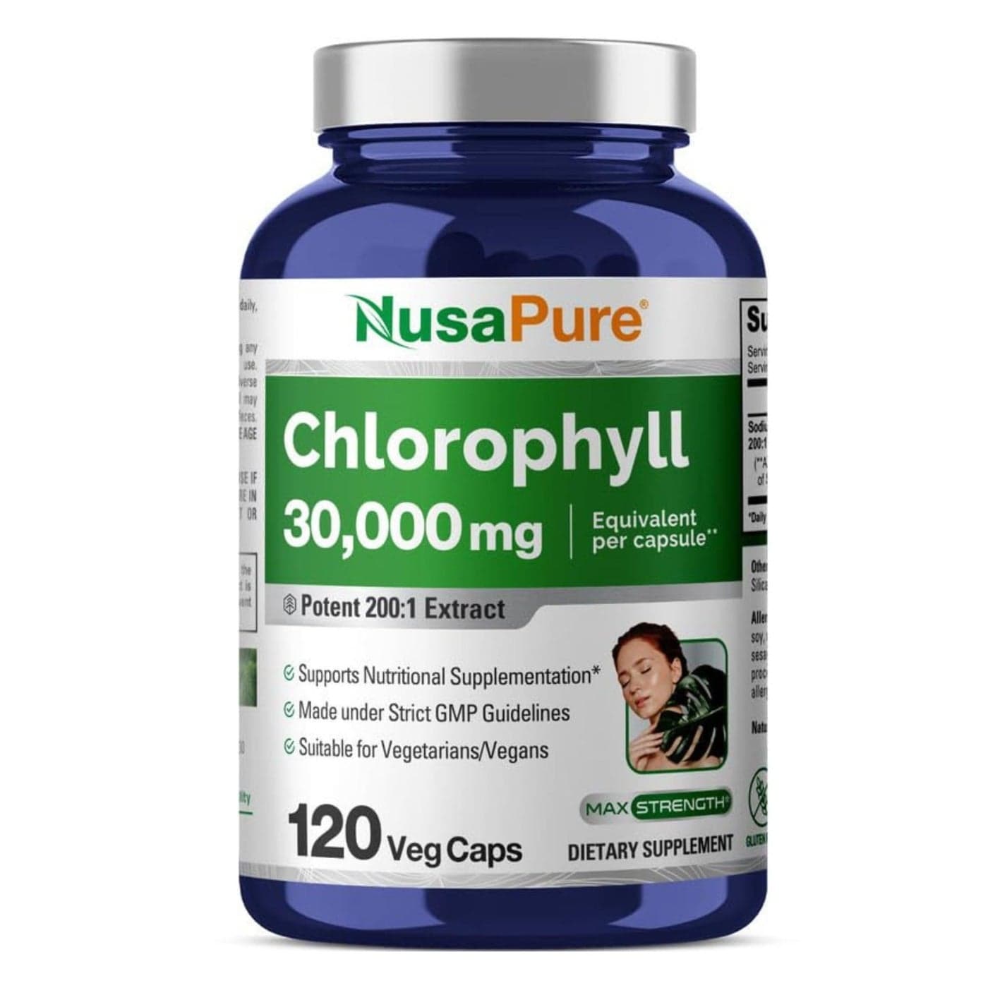 NusaPure Chlorophyll 30000mg Equivalent per Capsule 120 Vegetarian Caps NonGMO Vegan