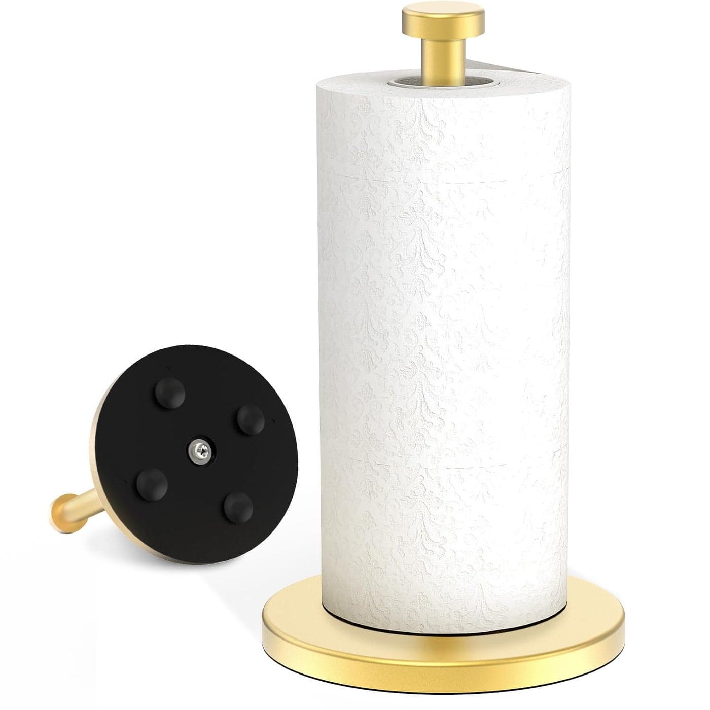 VEHHE Gold Paper Towel Holder Stand Paper Towel Holder with Weighted Base and Suction Cups for Kitchen Bathrooms