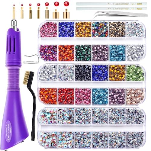 blinginbox Hotfix Applicator Tool DIY Hot Fix Rhinestone Setter Hot Fixed Kit 6000 Pcs 30/20/16/12/10/6SS 16 Colors Bigger Crystal Gems Picker Bedazzler Kit with Rhinestones Bedazzler Gun