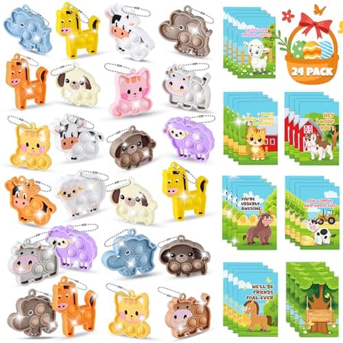 24 Packs Party Favors for KidsEaster Egg Stuffers Basket Filler Animal Pop Fidget Toys SetBulk Mini Keychain Treasure Box Classroom Prizes Birthday Gift Goodie Bags Stuffers for Toddler Boys Girl