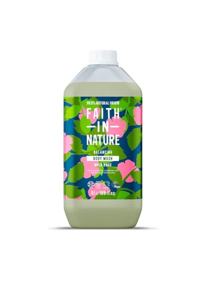 FAITH IN NATURE Natural Wild Rose Body Wash Restoring Vegan Cruelty Free Parabens and SLS Free Refill Pack 5 L 5000011015401