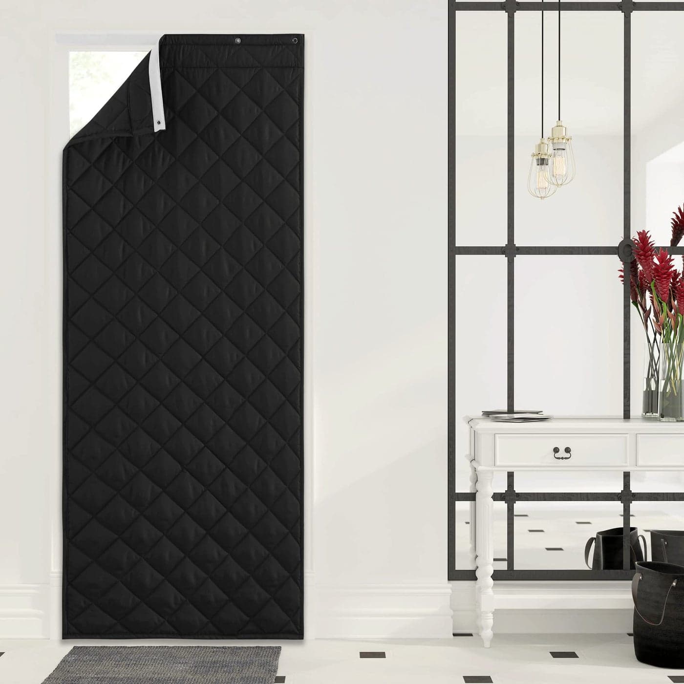 NICETOWN Thermal Insulated Door Curtain Blackout Energy Saving Draft Stopper with 3 Hanging Ways Thick Material Easy Install Keep Warm for Doorway 34x82 Black 1 PC