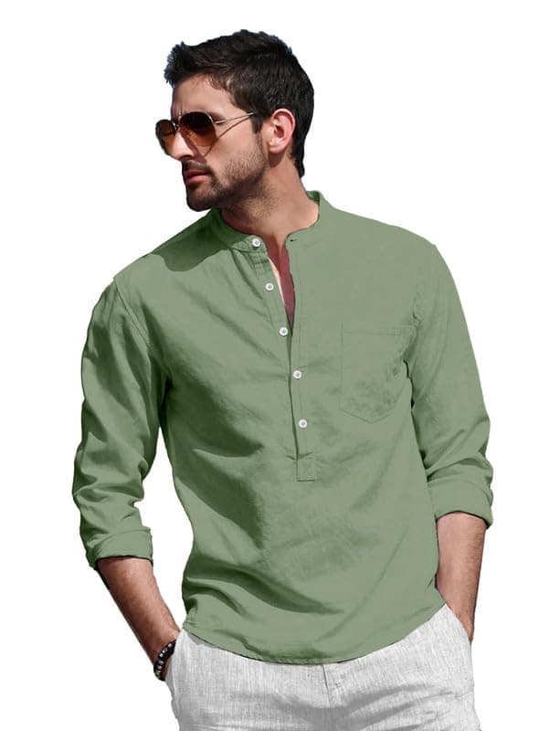 BE ACTIVE Men's Cotton Solid Regular Fit Full Sleeve Short Kurta | Mandarin Collar Ethnic Kurta for Daily and Occasion Use (RF0003 5-M...) Green
