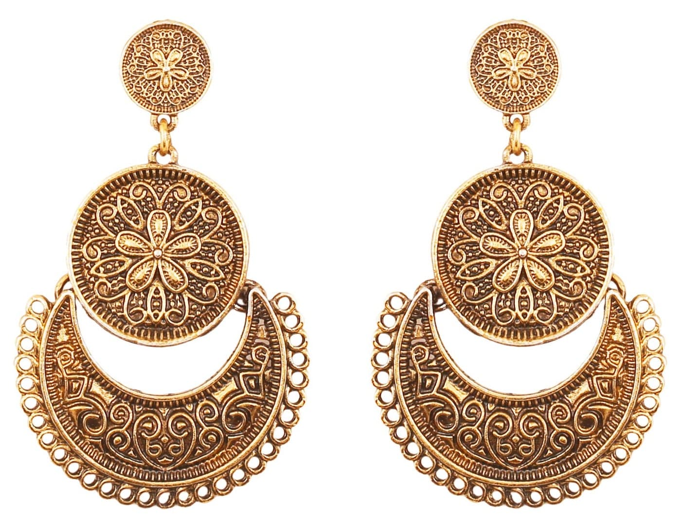Touchstone Indian earrings for women gold jewelry folklorico chandelier dangle chandbali gypsy statement traditional wedding bridal trendy bollywood accessories in oxidized antique gold tone
