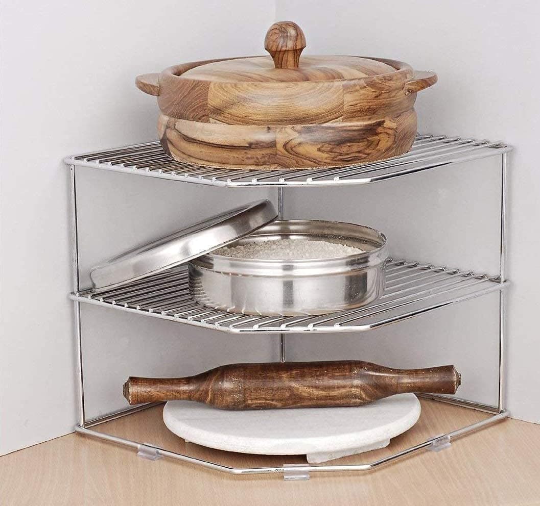 NH10 DESIGNS Stainless Steel Kitchen Corner Rack/Storage Shelf/Dish Rack/Kitchen Storage Rack/Hot Case/Shelf for Plates Bowls & Cups/Organizer (NHSP)