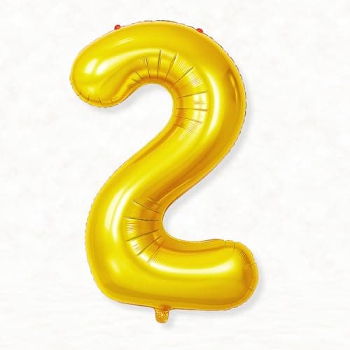 Flyloons 2 number Foil Balloon Gold 16 inch Size For Baby Kids Boys Girls Happy Birthday Anniversary Decoration Items 2nd Year Number Balloons 0 to 9 Set Golden Two