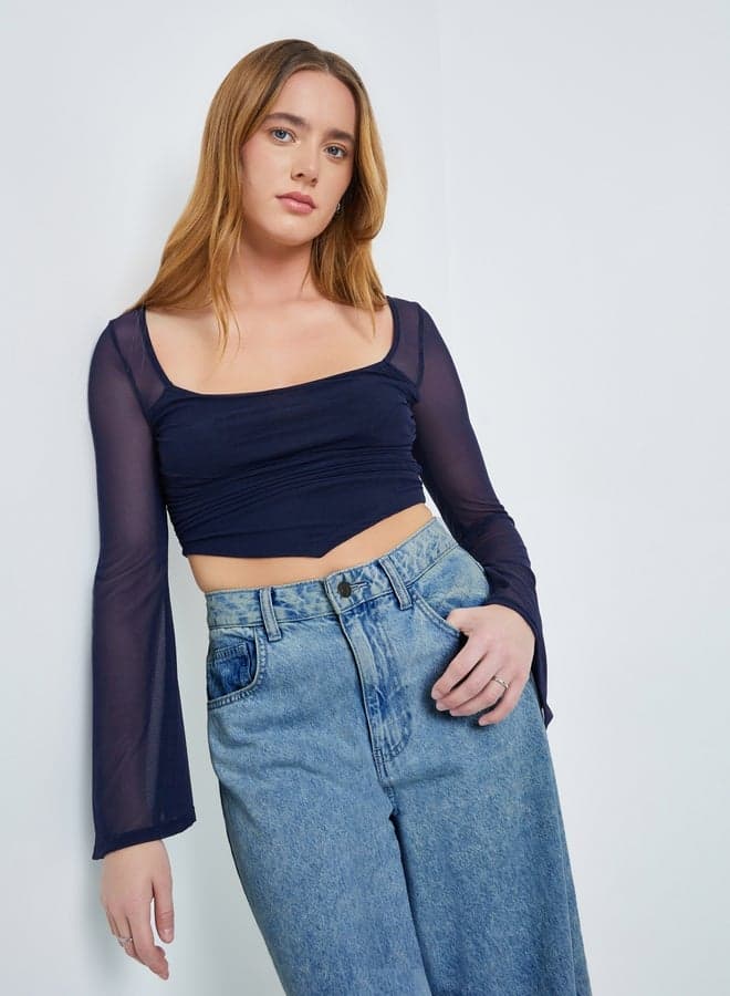 Navy Blue Square Neck Crop Top
