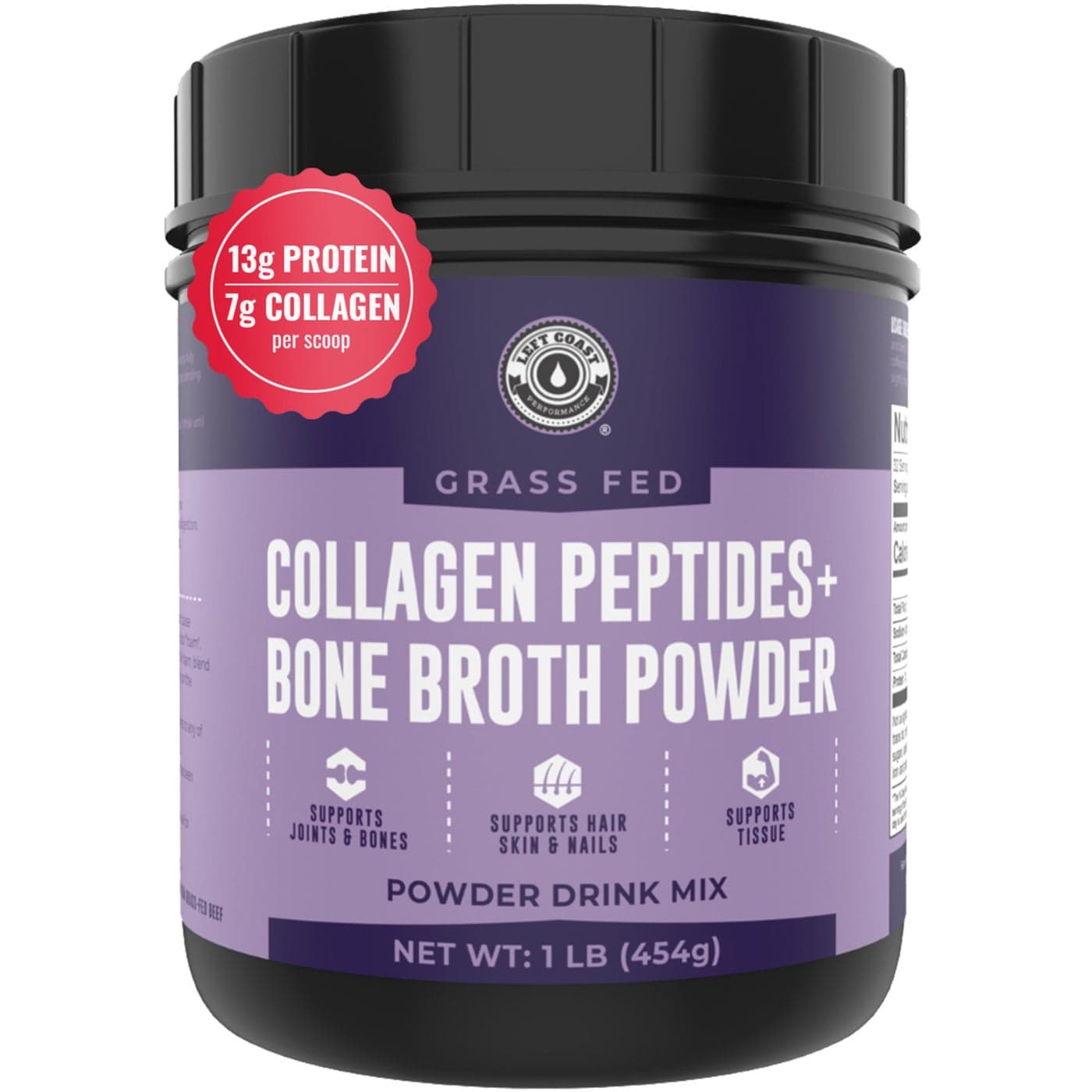 16oz Bone Broth Powder with Grass Fed Collagen Peptides Unflavoured Zero Carb Dairy Free No Additives No Fillers Natural Source Type I and III Grass Fed Bone Broth Collagen Powder