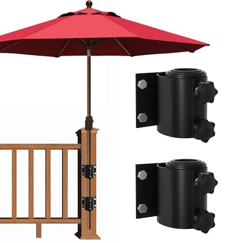 EliteShade USA Full Aluminum NonRust Deck Umbrella Mount Heavy Duty Metal Patio Umbrella Base Stand 2 Piece Outdoor Umbrella Holder for Deck Railing Black