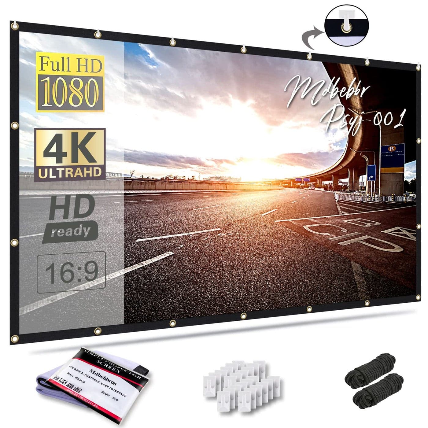 Mdbebbron 150 inch Projection Screen 169 Foldable AntiCrease Portable Projector Movies Screen for Office Home Theater Outdoor Indoor Support Double Sided Projection