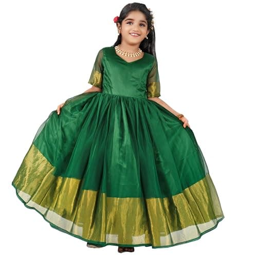 Stanwells Kids Baby Girls Frocks Maxi Full Length Birthday Ruffel Pattern Half Sleeve Beautiful Traditional Frock Western Princess Birthday Dress for Girls (Bottle Green 4-5 Years)