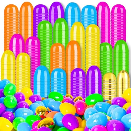MGparty 150 Pcs Easter Eggs 236 Bright Plastic Fillable Easter Eggs Empty with 12 Golden Eggs for Easter Basket Stuffers Party Favors Egg Hunt Supplies and Easter Decorations