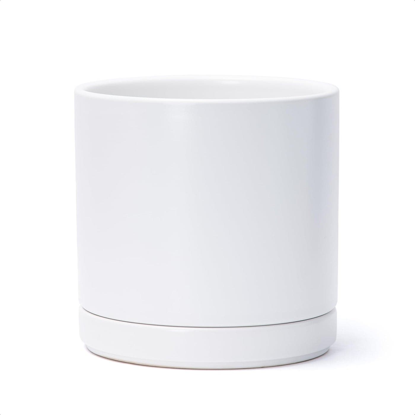 Dvine Dev 82 Inch Ceramic Planter Pot with Drainage Hole and Saucer Indoor Cylinder Round Planter Pot White 94OD1