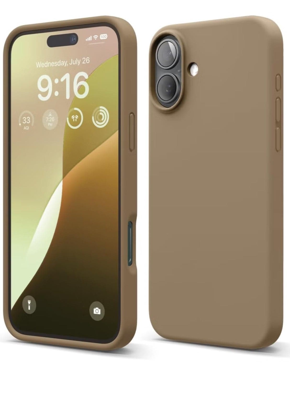 Brown Liquid Silicone Case for iPhone 16 Plus – Slim Shockproof Full Body Protection with Soft Microfiber Lining