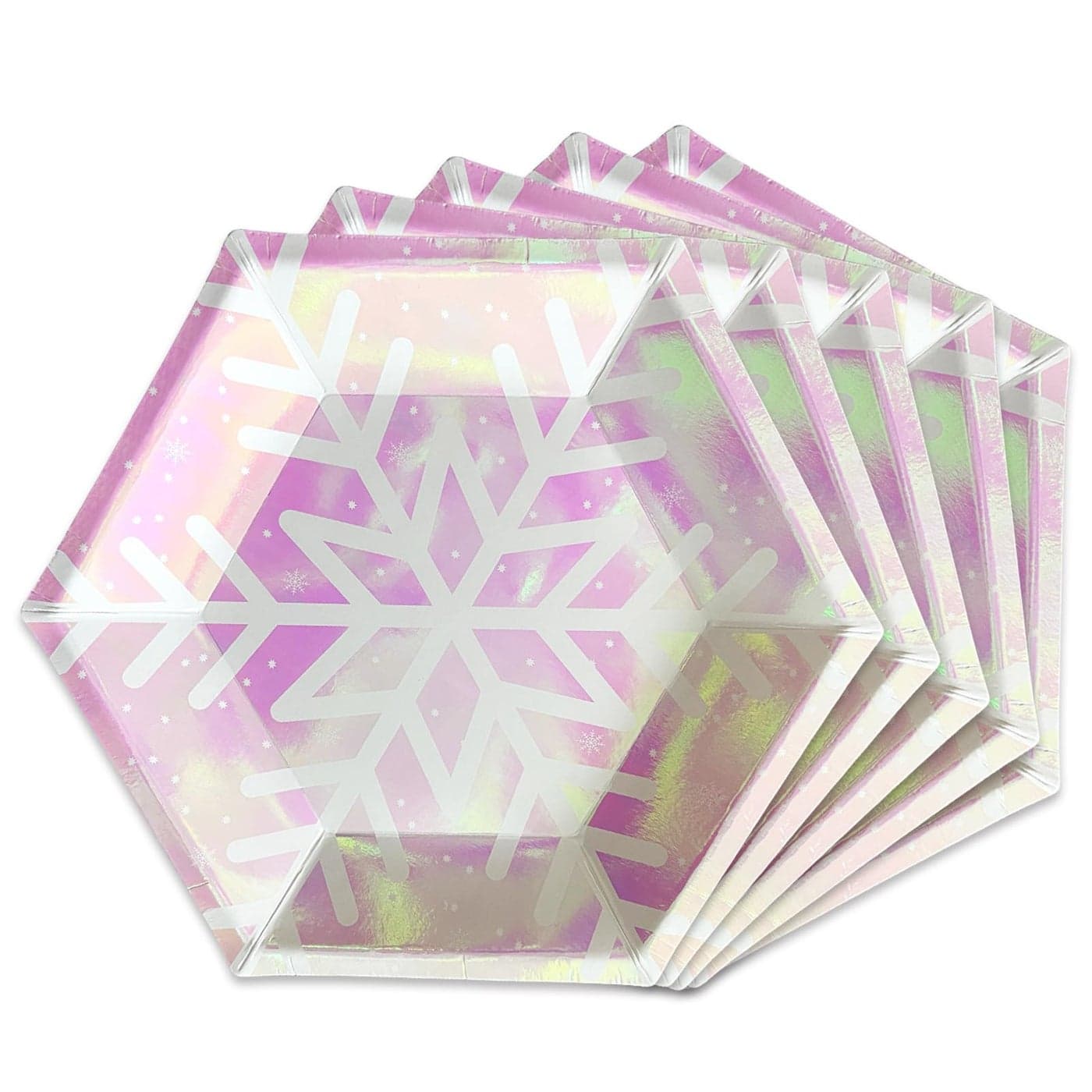 Dulousia Christmas Snowflake Plates Disposable Glitter Iridescent Pink Paper Plates Hexagon Snow Theme Birthday Party Supplies Wedding Bridal Shower Baby Shower Mothers Day 9in 24ct