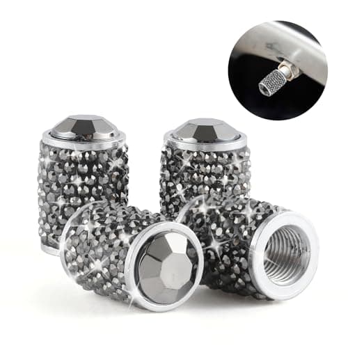 Alpmosn Car Wheel Tire Valve Caps 4 PCS Bling Tire Valve Caps Crystal Tire Caps Shinny Rhinestone for Women Universal Car Dustproof Tire Valve Caps for Cars Trucks SUV and Motorcycles Gray