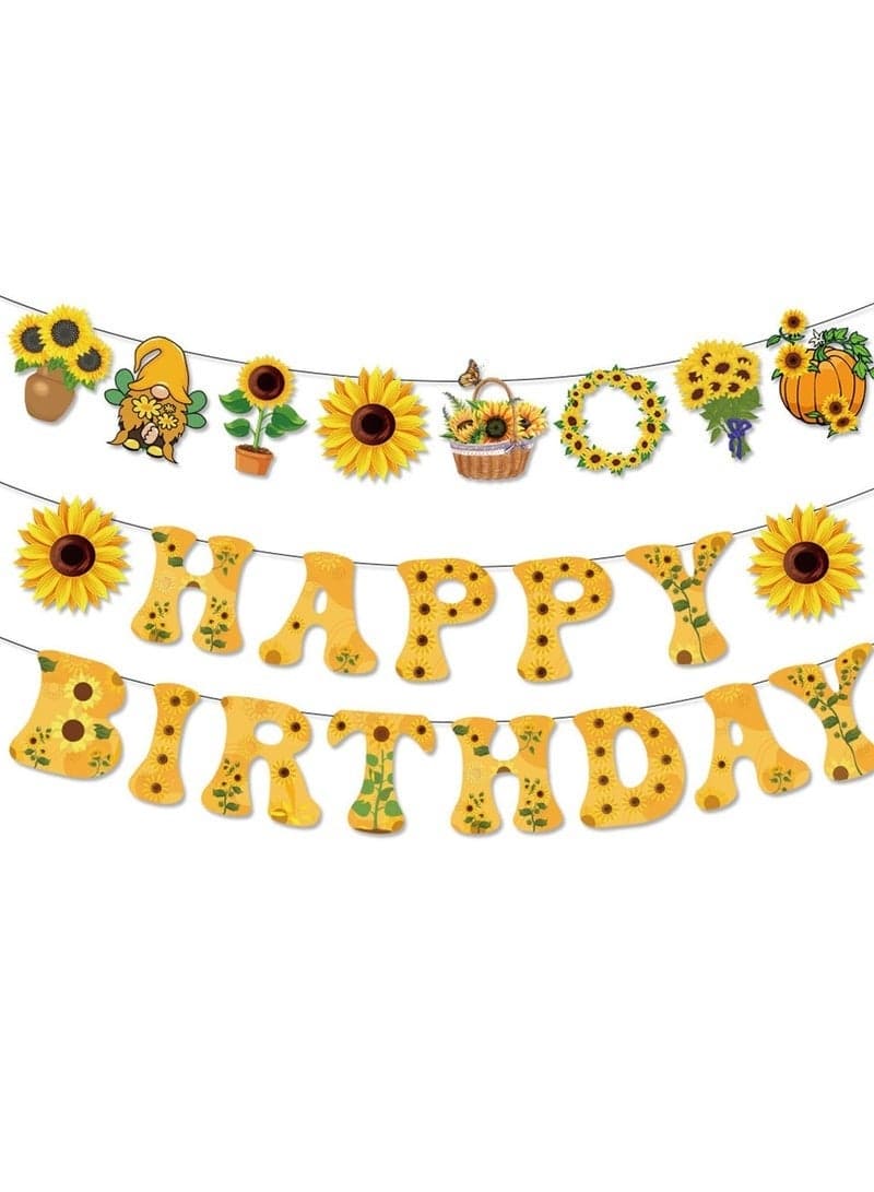Sunflower Happy Birthday Banner, Happy Birthday Banner Letters Garland Sign Party Decorations for Women Girls Sunflower Theme Birthday Party Supplies Favors