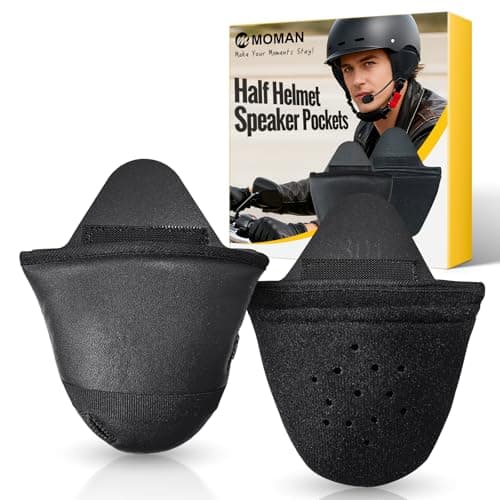 Moman HEB Half Helmet Speaker Pockets Ear Pads for Motorcycle Helmet Headset Motorbike Headphone Helmet with Narrow or Wide Straps Blocks Wind Noise Cold