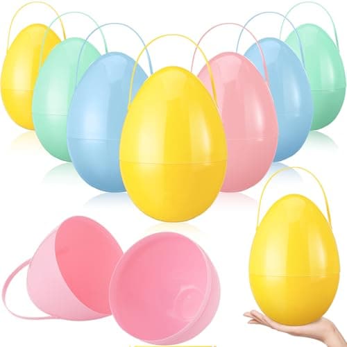 Funtery 8 Pcs Jumbo Easter Eggs 10 Inch Plastic Giant Easter Eggs with Handles Clear Large Baskets Fillable Big Bunny Egg Shaped Baskets Containers Decoration Muted Colors