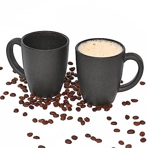 Eha Set of 2 Earth-Friendly Classic Coffee Mug | 300 ml | Made with Rice Husk & Bamboo Fibers | Microwave Safe (Reheat only) | for Hot & Cold Coffee, Milk & Tea Cup | Matte Finish Mugs | Charcoal