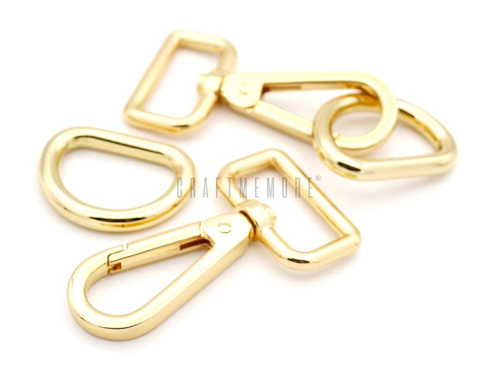 CRAFTMEMORE 2 Sets 1" Swivel Push Gate Snap Hooks Lobster Claw Clasp with 1 inch D-Rings Purse Making Accessories SC21D (Gold, 1 inch)