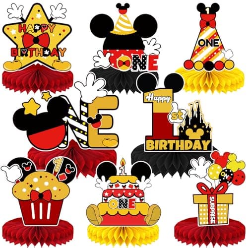 Mouse Table Honeycomb CenterpiecesCartoon Mouse Themed Table Topper Decor One Year Old Birthday Party Supplies8 Pcs