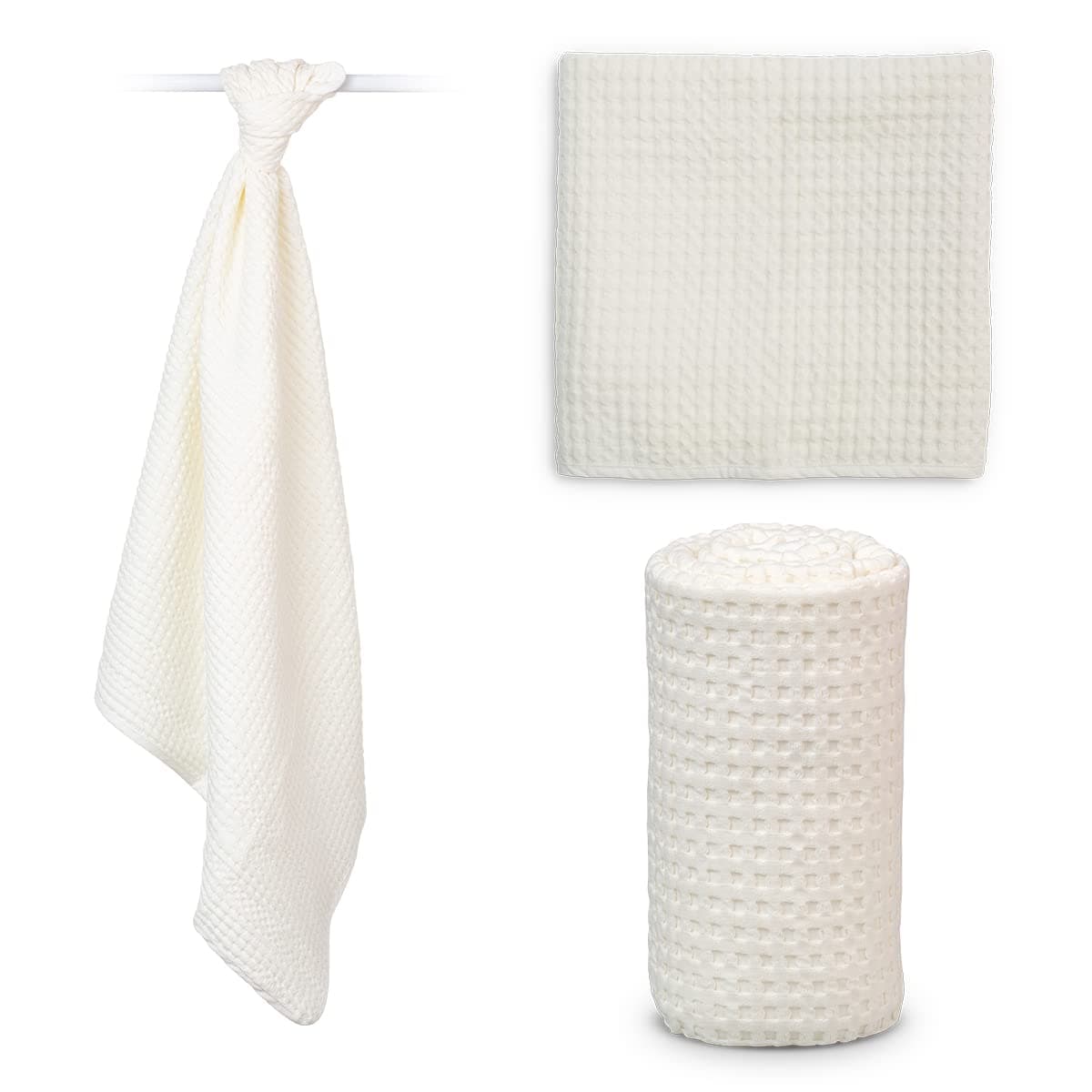 lulujo Soft Cotton Baby Blanket Waffle Weave Vanilla