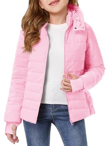 Haloumoning Girls Hooded Puffer Jacket Kids Winter Quilted Down Coats with Zipper Pockets 5-14 Years