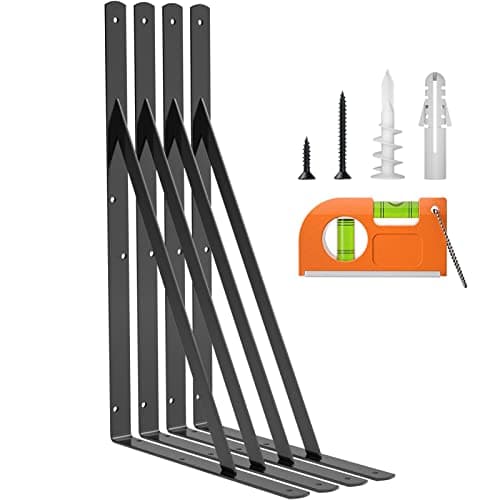 LuckIn 8-Pack 14 Inch Heavy Duty Shelf Bracket, Fit for 14 16 18 Inch Floating Shelves, Wall Shelf L Brackets with 90 Degree Triangle, 250 LBS Max Load, Mounting Hardware Included, Black