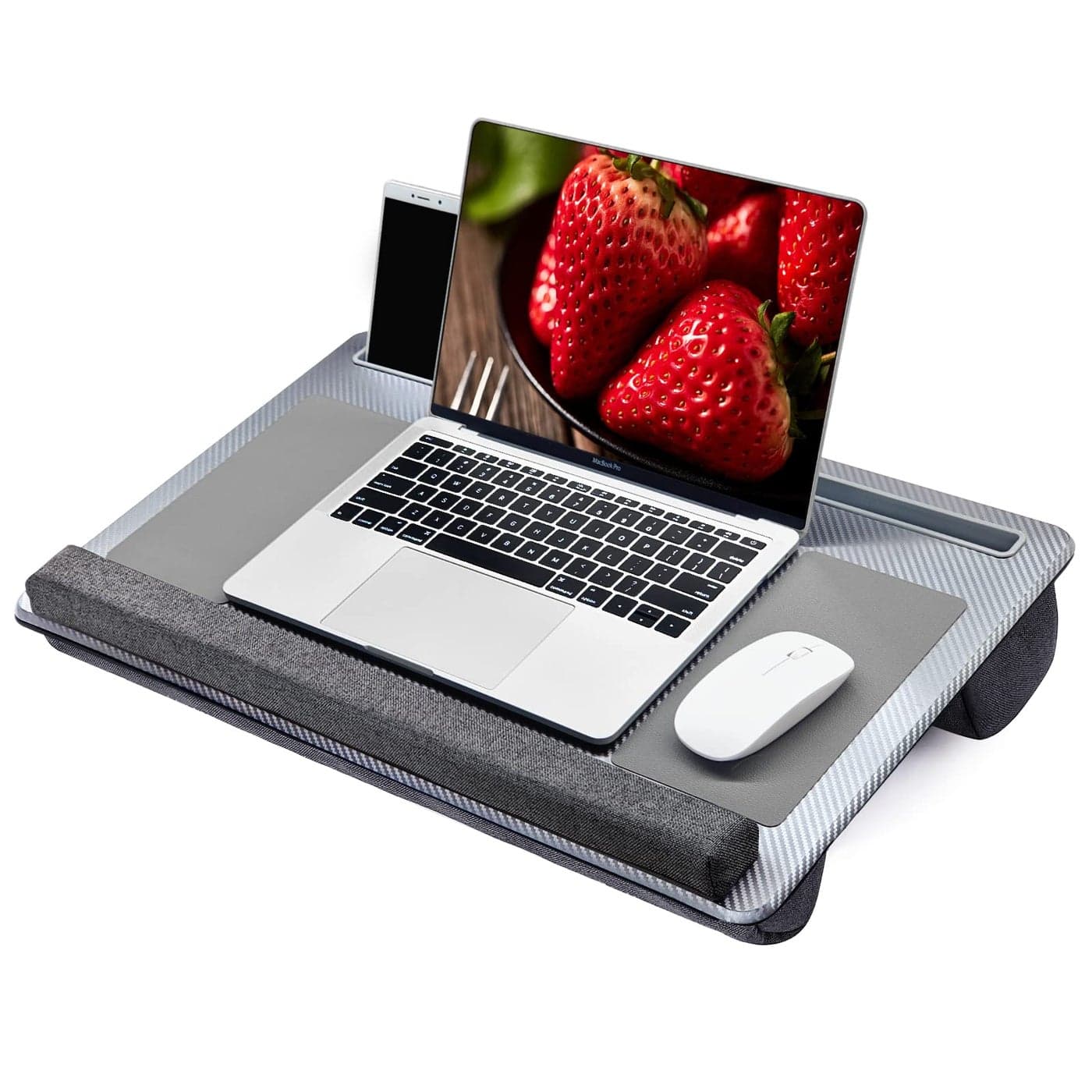 Extra Large Lap Laptop Desk Home Office Portable LapDesk with Mouse Pad Wrist Rest for NotebookMacBookTablet Sofa Bed Working Writing Drawing Carbon Silver Fit Up to 17inch Laptops