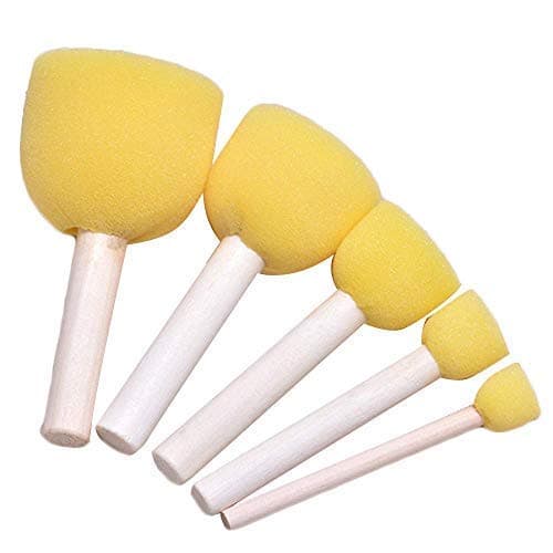 Kidivo Yellow Sponge Dabber Wooden Handle Foam Brush (Set of 5 pcs)