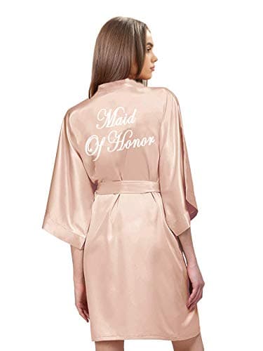 owiter Satin Robe for women Short Bride and Bridesmaid Rose Gold Dressing robe for Wedding Party… (US, Alpha, X-Large, Regular, Regular, rose gold maid of honor)