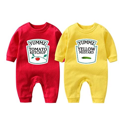 YSCULBUTOL Baby Twins Bodysuit Yummz Tomato Ketchup Mustard Twin Set Infant Girls Romper Baby Boys Outfits (KM-S9M Twins)