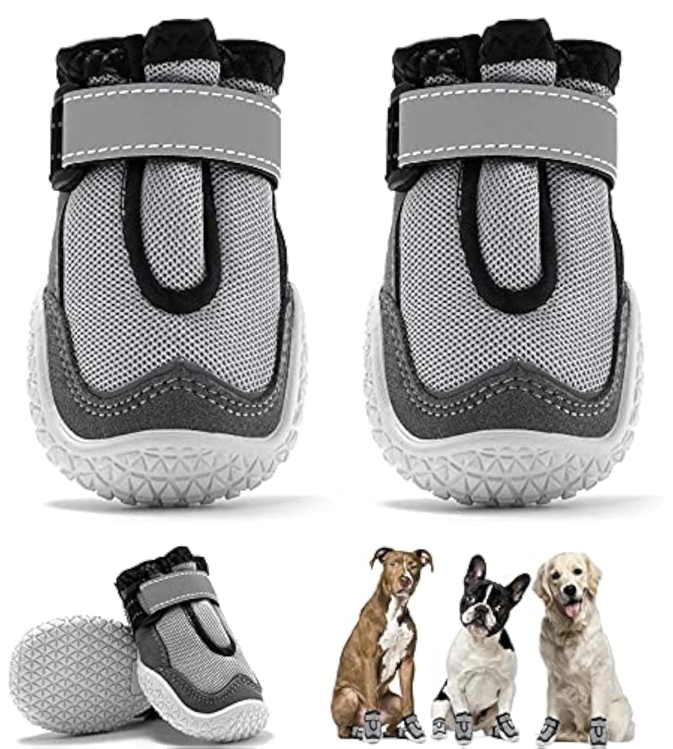 KUTKUT Dustproof Dog Boots for Hardwood Floor | Breathable Dog Shoes | Dog Booties with Reflective and Skid-Proof | Outdoor Paw Protectors with Rubber Soles for Hiking and Running