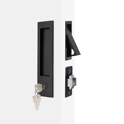 Dontay Pocket Door Handle with Lock and Edge Pull Narrow Modern Rectangular Keyed Entry Function Recessed Sliding Door Hardware for 1 38 to 2 316 Thickness Door 1 Matte Black
