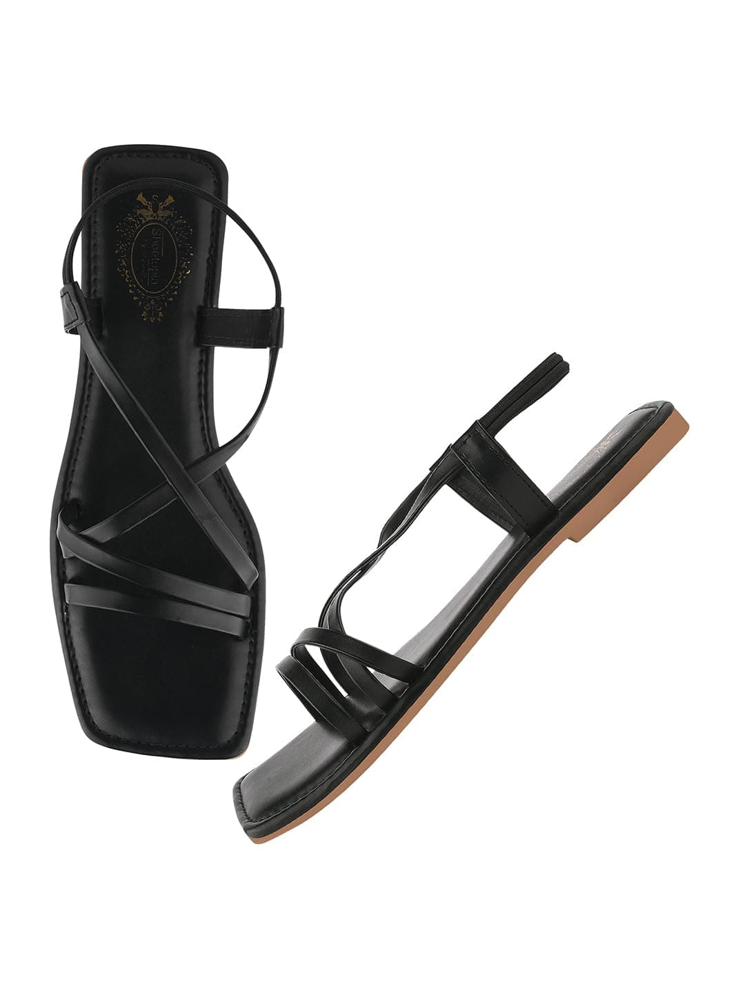 Shoetopia Women’s Black Strappy Flat Sandals | Comfortable Slingback Casual Summer Footwear EU41