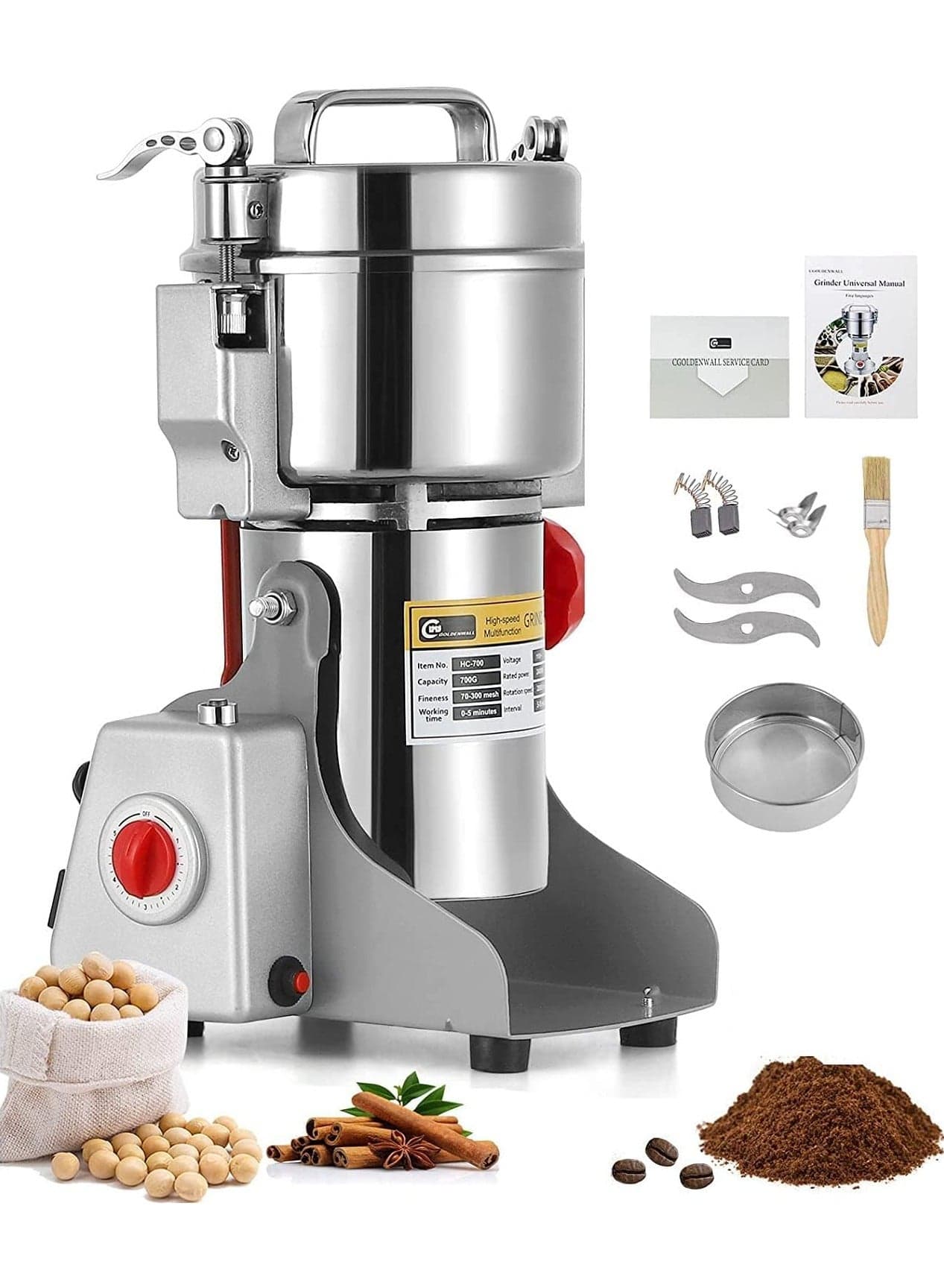 800G Electric Grain Grinder Mill Cereal Crusher High Speed Swing Type Herb Grinder 3000W Fine Powder Machine for Kitchen Coffee Sugar Spices Pepper Beans Nuts Family Medical Powder Machine