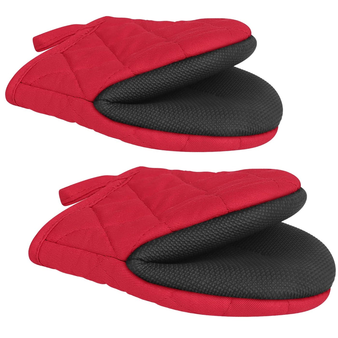 Qulable 1 Pair Short Oven Mitts Silicone Kitchen Oven Gloves High Heat Resistant 500 Mini Oven Mits with NonSlip Grip Surfaces and Hanging Loop for BBQ Baking Cooking and Grilling Red