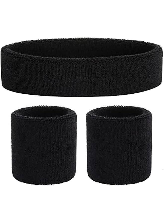 Sweatband Set Sports Headband Wristband Set Sweatbands Terry Cloth Wristband Wrist Sweatband Headbands Moisture Wicking Sweat Absorbing Head Band