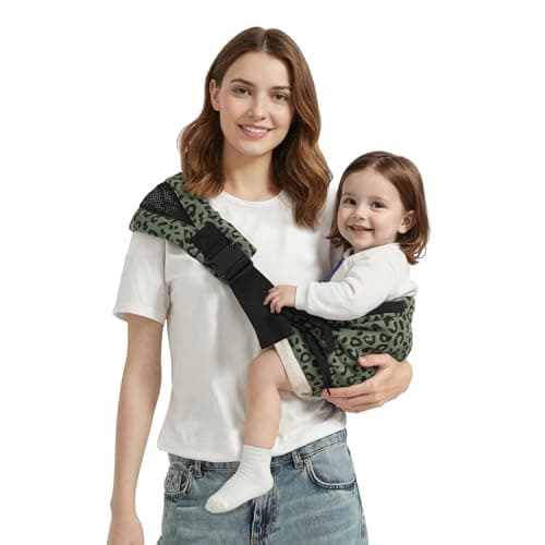 Shiaon Baby Sling Carrier Newborn to Toddler, Adjustable Toddler Carrier Sling Baby Carrier Toddlers Sling Carriers Hip Carriers for 8-40lbs, Green Leopard Print