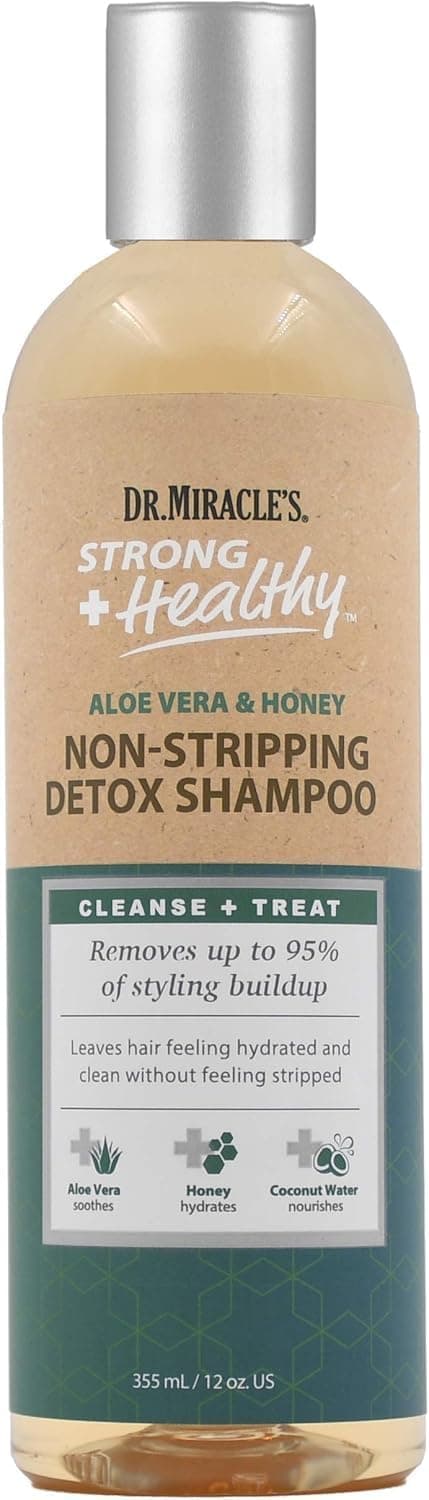 DM Dr Miraacless Strong Healthy Non Stripping Detox Shampoo Contains Aloe Vera Honey and Coconut Water to combat dryness shedding and breakage to support healthy hair and a thriving scalp