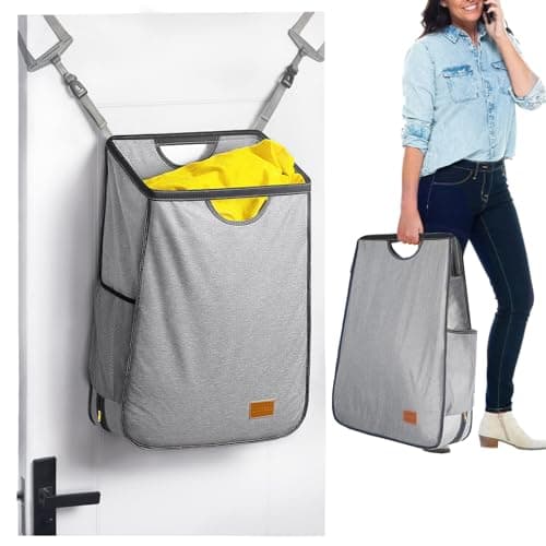 Ligereza Hanging Laundry Hamper Bag is Suitabled for Any Door- Large Capacity Hanging Laundry Basket Won't Scratch the Door Paint -Over the Door Laundry Hamper with Big Metal Rim Opening