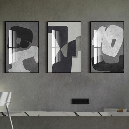 QKF bright black and white geometric abstract wall art modern decorative painting, suitable for living room, bedroom, bathroom, and office poster decoration printing set 16X24 inches 3-piece set