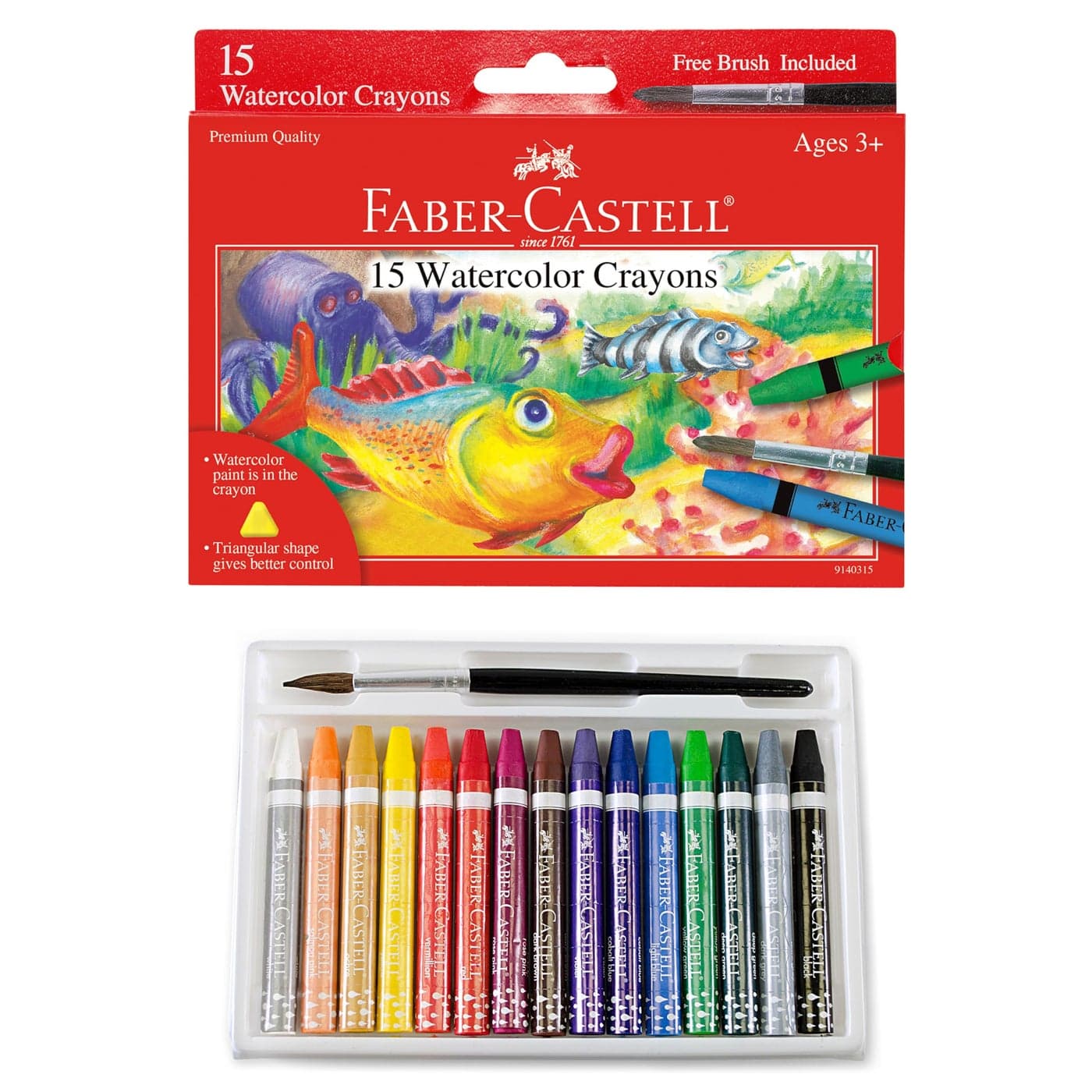 FaberCastell Watercolor Crayons with Brush 15 Colors Watercolors For Kids