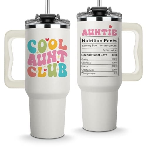 Christmas Gifts for Aunt - Cool Aunt Club Coffee Tumbler 40Oz, Best Aunty Gifts from Niece Nephew for Birthday, Mothers Day, Presents for First Time & Best Auntie Ever, New Aunty Cup with Handle Straw