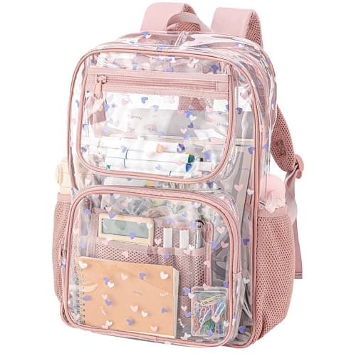 BORMELUN HeavyDuty Clear Backpack for School Durable SeeThrough Bookbag pink