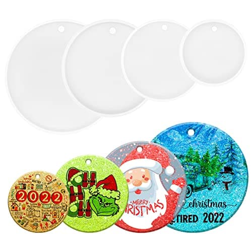 4 Size Christmas Round Ornament Resin Molds Shiny Silicone Casting Molds DIY Craft Supplies for Ornament Keychain Pendant Making