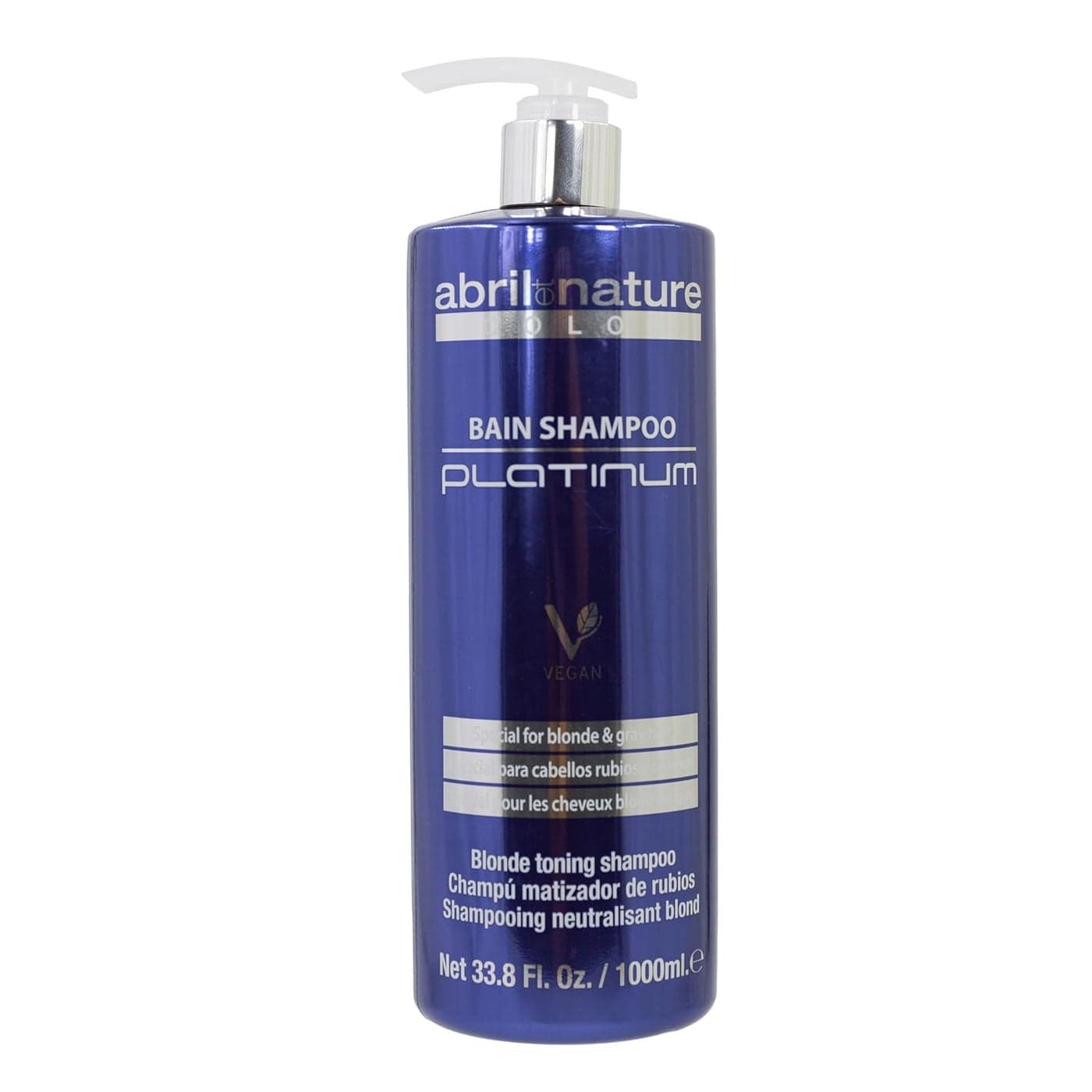 Abril Et Nature Bain Shampoo Platinum 1000 ml Purple Toning Shampoo to Tone Down Grey or Bleached Hair Eliminates Brassy Yellow TonesKeratin Hair Treatment